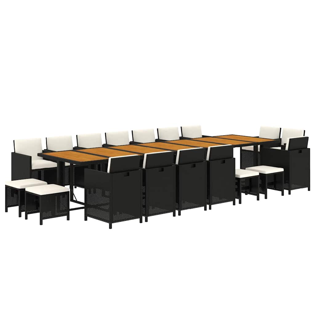 19 Pcs conjunto jantar p/ jardim c/ almofadões vime PE preto
