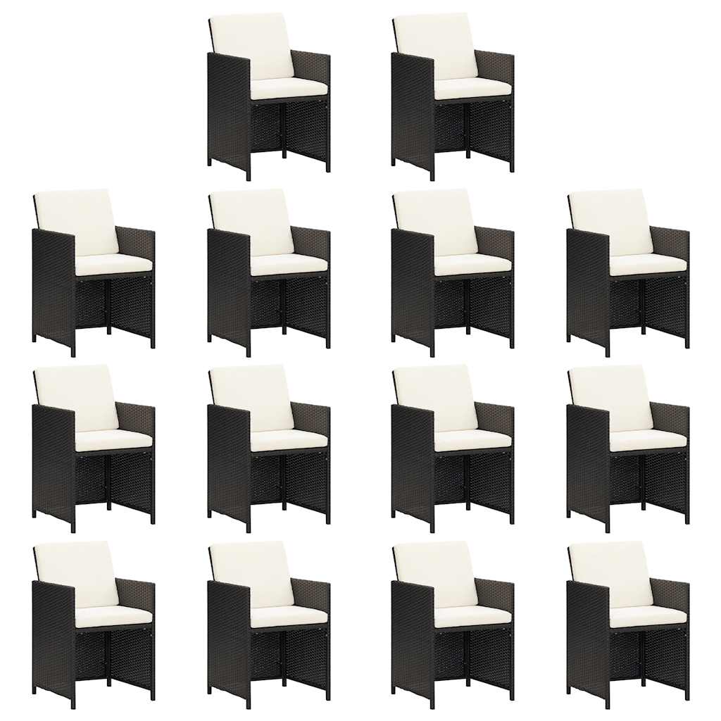19 Pcs conjunto jantar p/ jardim c/ almofadões vime PE preto