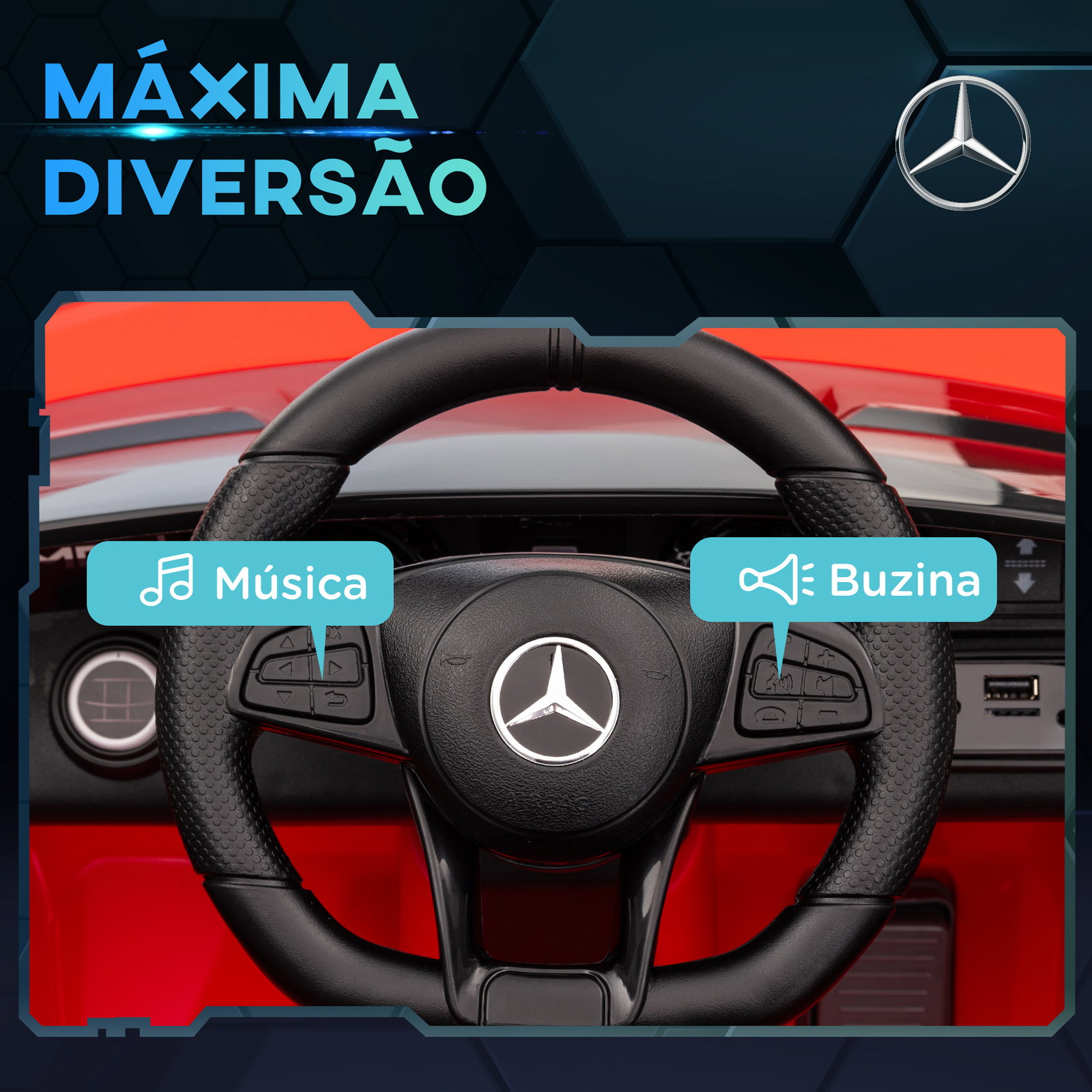 Carro elétrico para crianças carro mercedes-benz amg gtr com bateria 12v faróis buzina e música 108x67x46 cm vermelho
