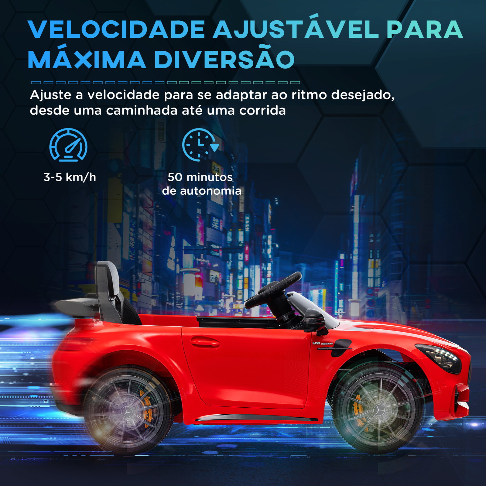 Carro elétrico para crianças carro mercedes-benz amg gtr com bateria 12v faróis buzina e música 108x67x46 cm vermelho