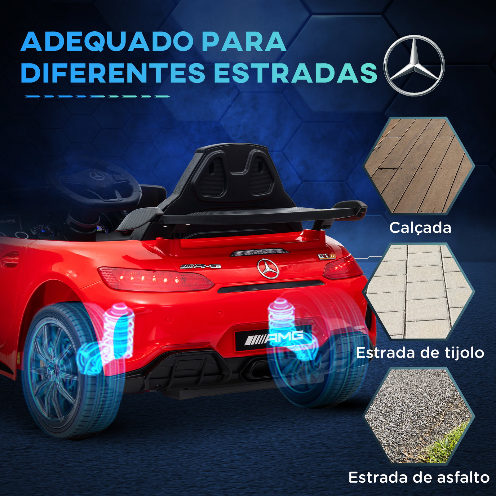 Carro elétrico para crianças carro mercedes-benz amg gtr com bateria 12v faróis buzina e música 108x67x46 cm vermelho
