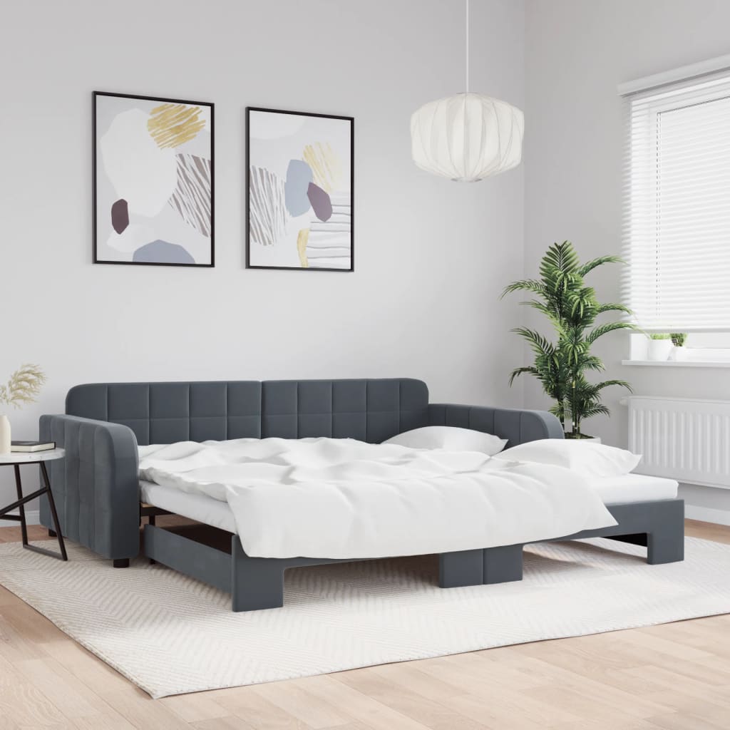Sofá-cama com gavetão 100x200 cm veludo cinzento-escuro