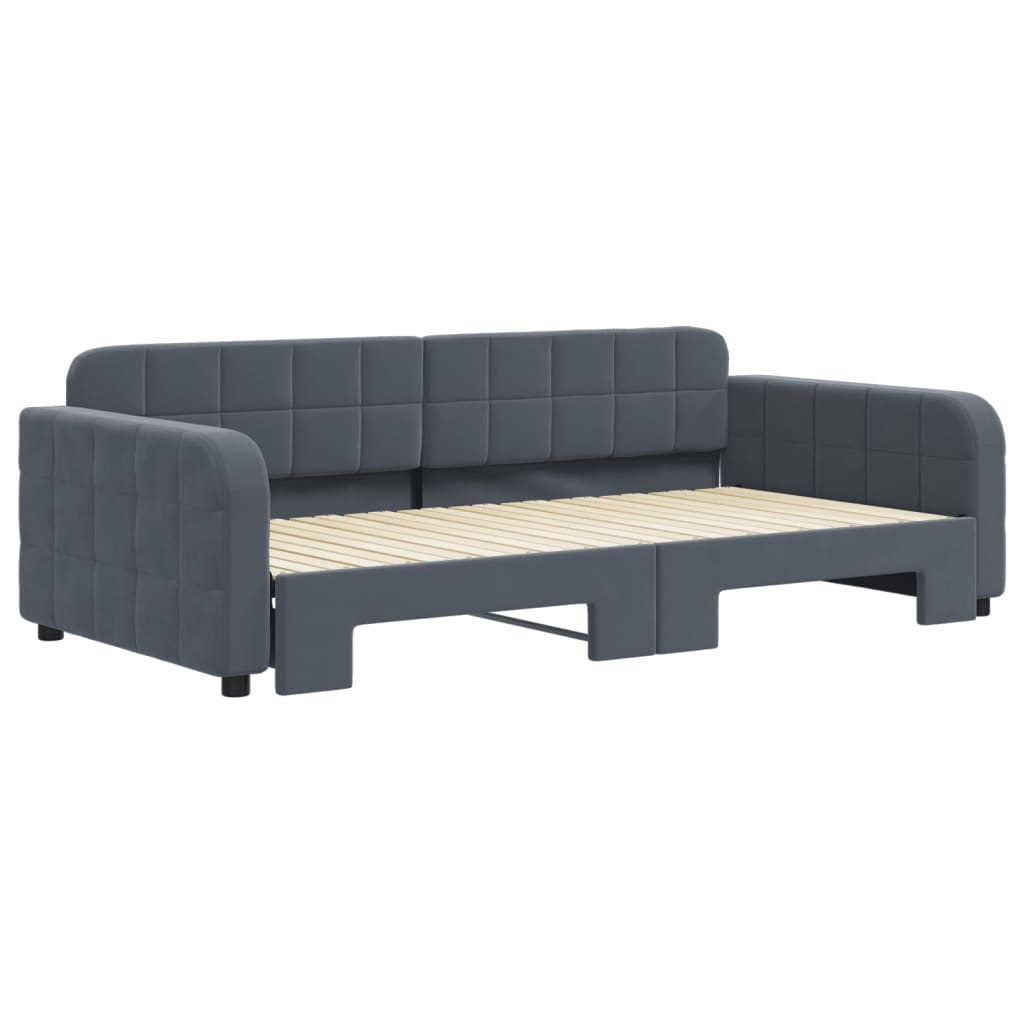 Sofá-cama com gavetão 100x200 cm veludo cinzento-escuro