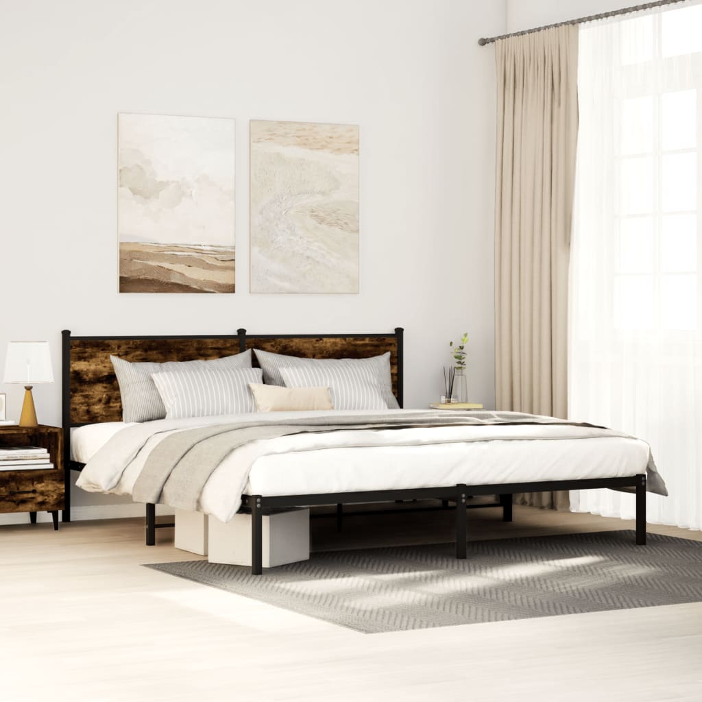 Estrutura de cama sem colchão 183x213cm metal carvalho fumado