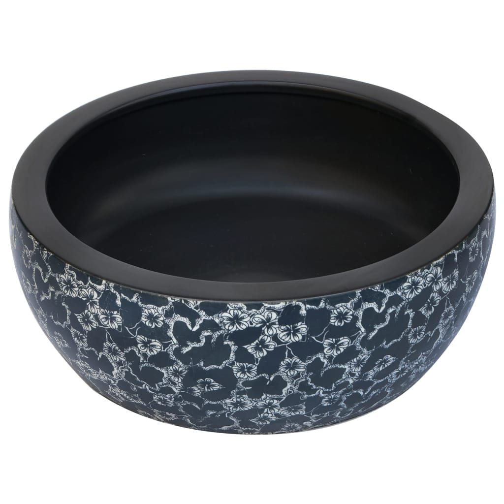 Lavatório de bancada redondo φ41x14 cm cerâmica preto e azul