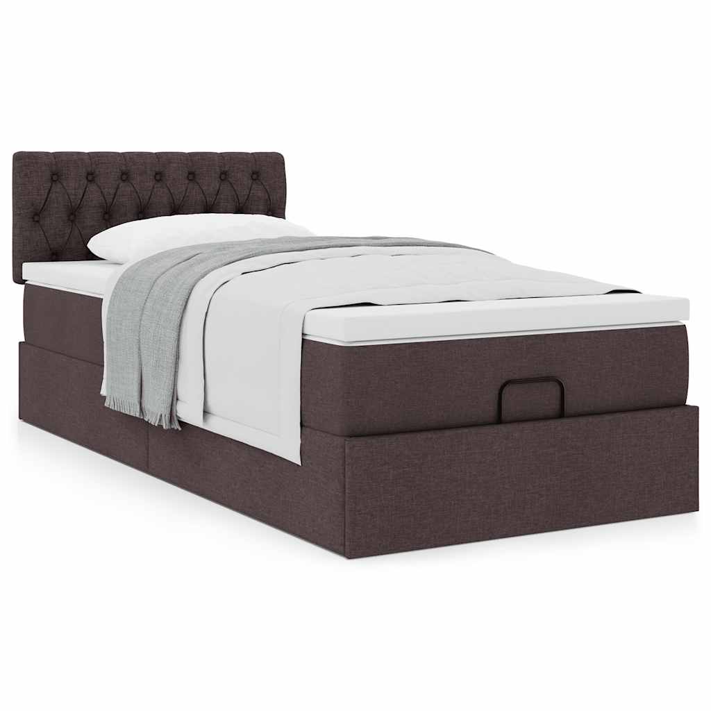 Cama otomana com colchão 90x200 cm tecido castanho escuro