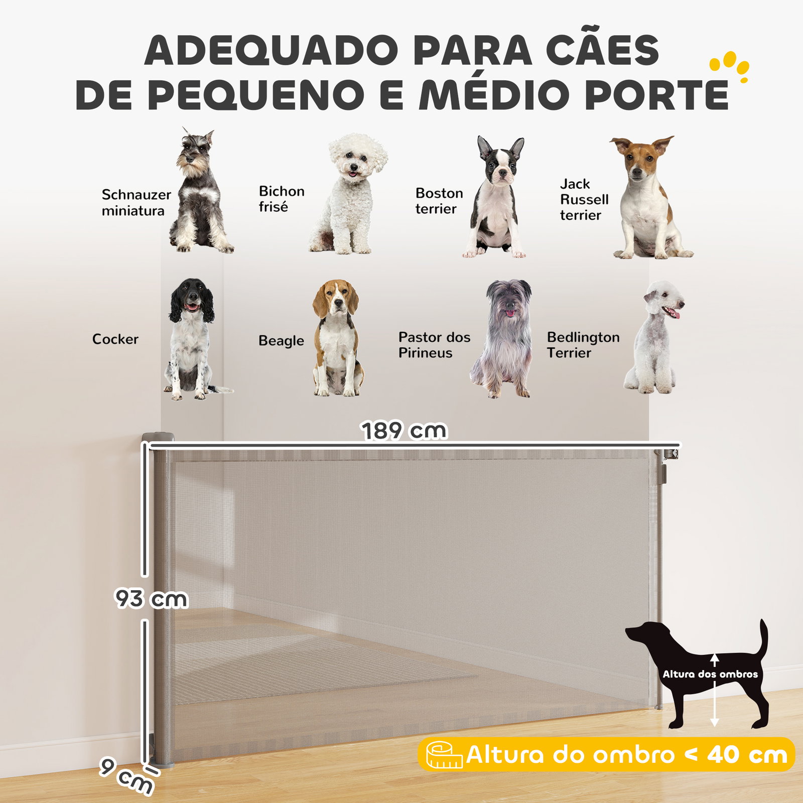 Barreira de segurança para cães retrátil extensível até 180 cm de largura para escadas e portas cinzento