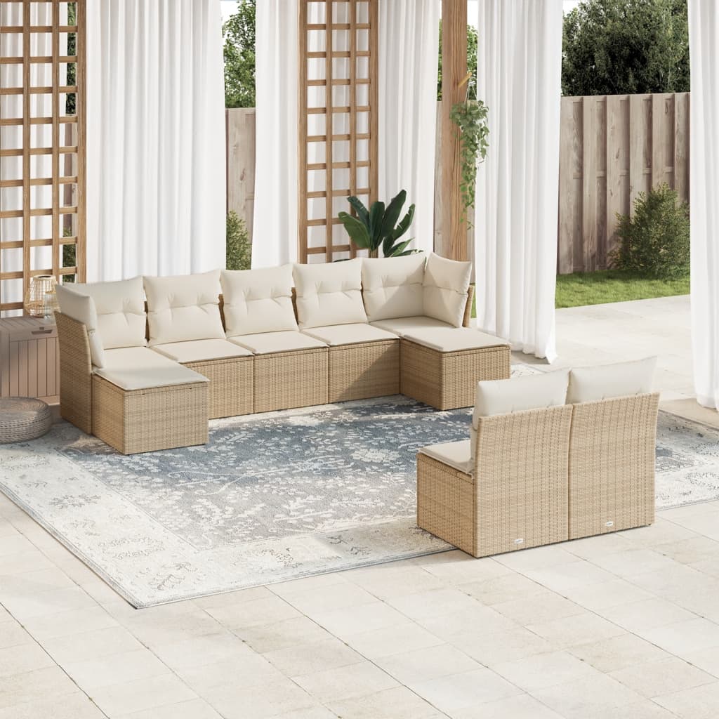 9 Pcs conjunto de sofás p/ jardim com almofadões vime PE bege