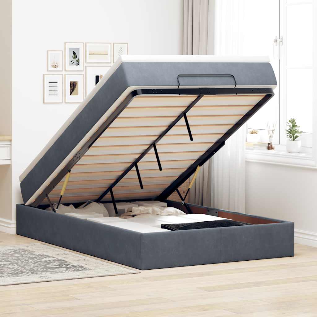 Cama otomana com colchão 120x190 cm veludo cinzento-escuro