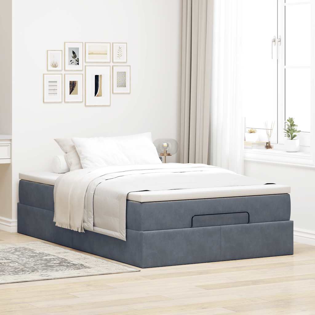 Cama otomana com colchão 120x190 cm veludo cinzento-escuro