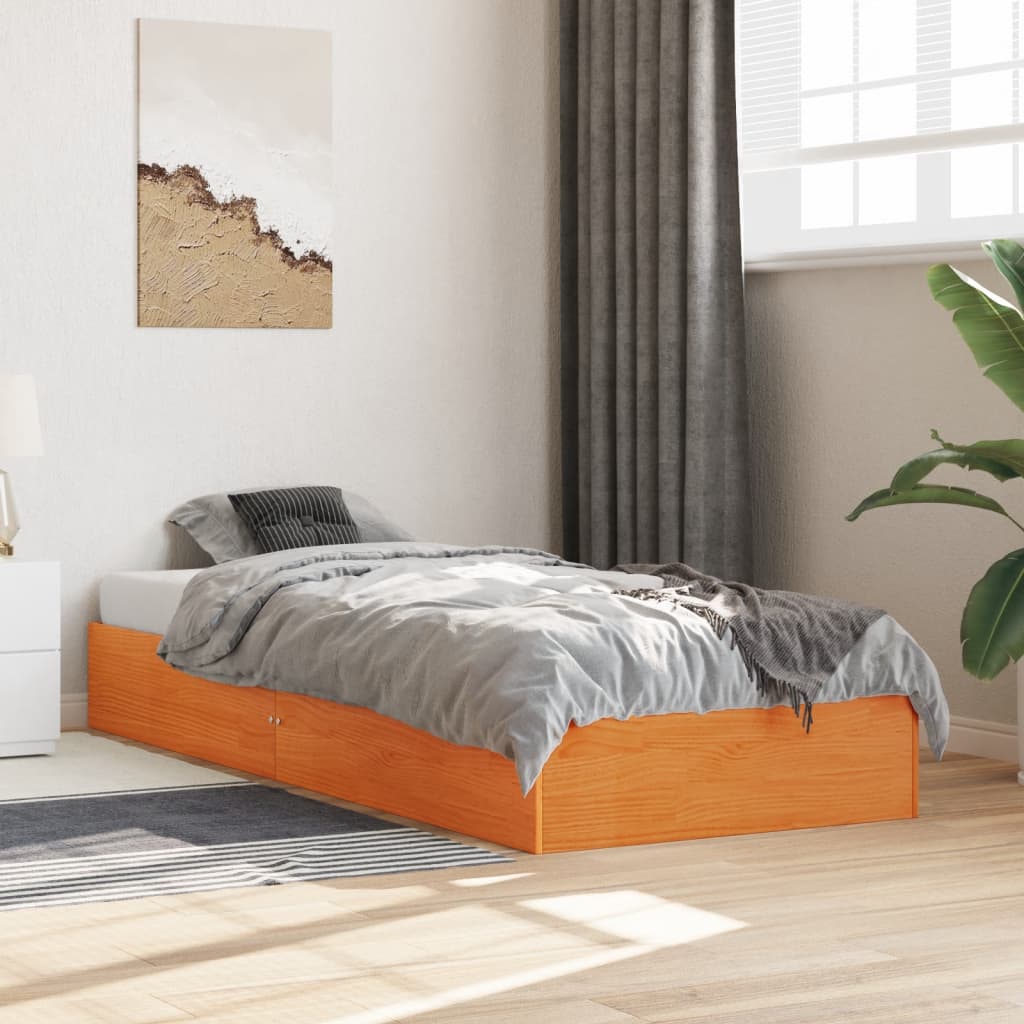 Cama sem colchão 90x190 cm madeira de pinho maciça castanho-mel