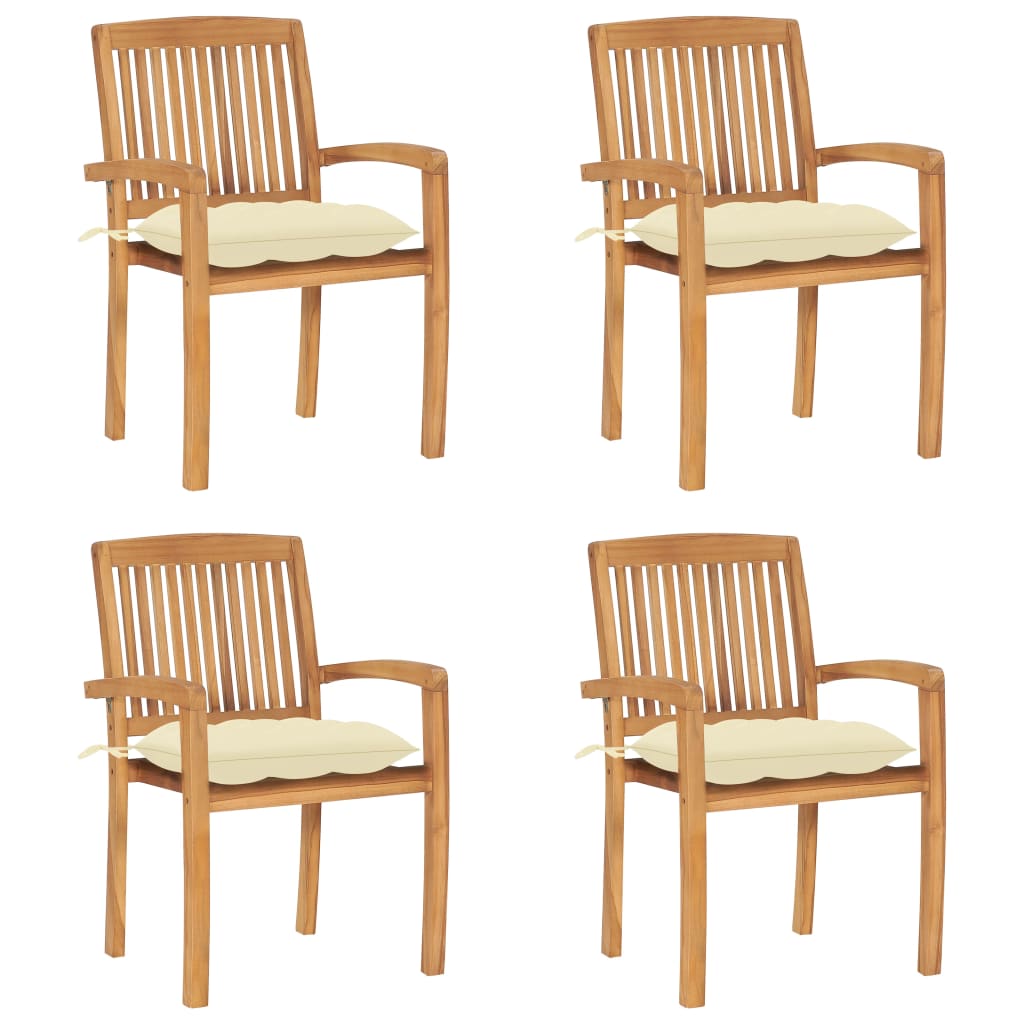 Cadeiras de jardim empiháveis c/ almofadões 4 pcs teca maciça