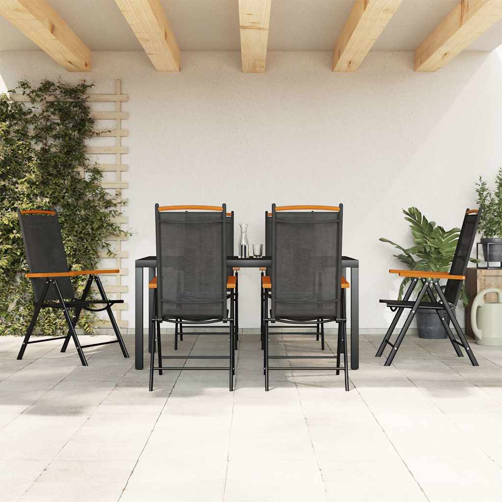 7 Pcs conjunto de jantar para jardim alumínio preto