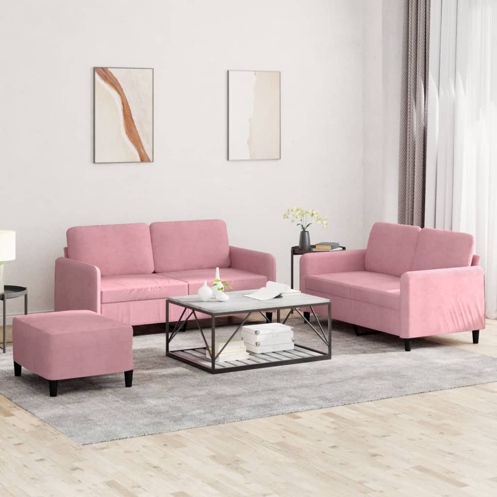 3 Pcs conjunto de sofás veludo rosa
