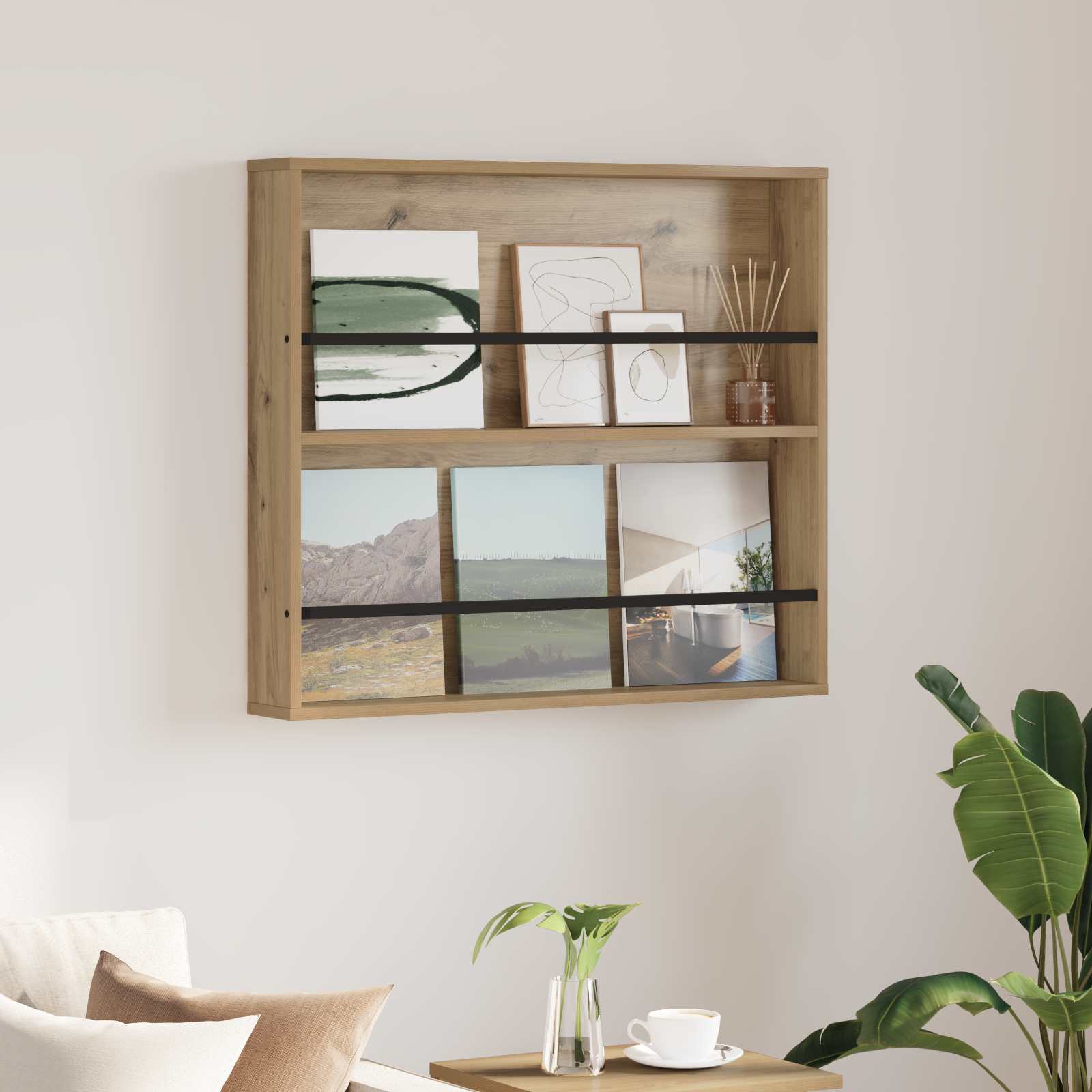 Estante de revistas carvalho artesanal 80 x 12 x 70 cm