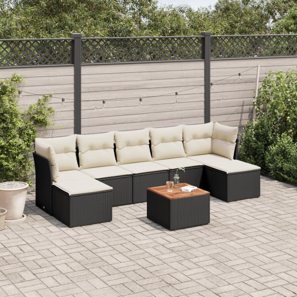 8 Pcs conjunto sofás de jardim com almofadões vime PE preto