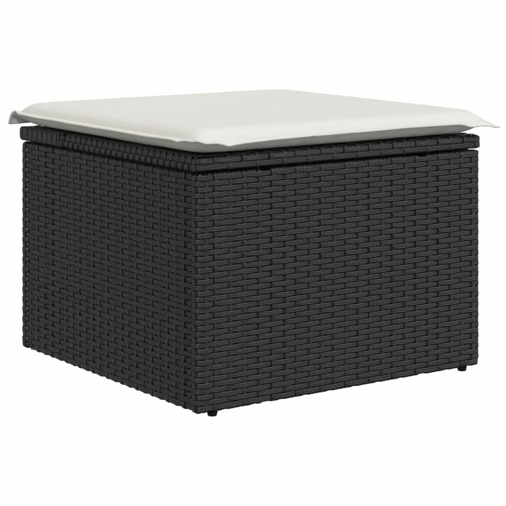 8 Pcs conjunto sofás de jardim com almofadões vime PE preto