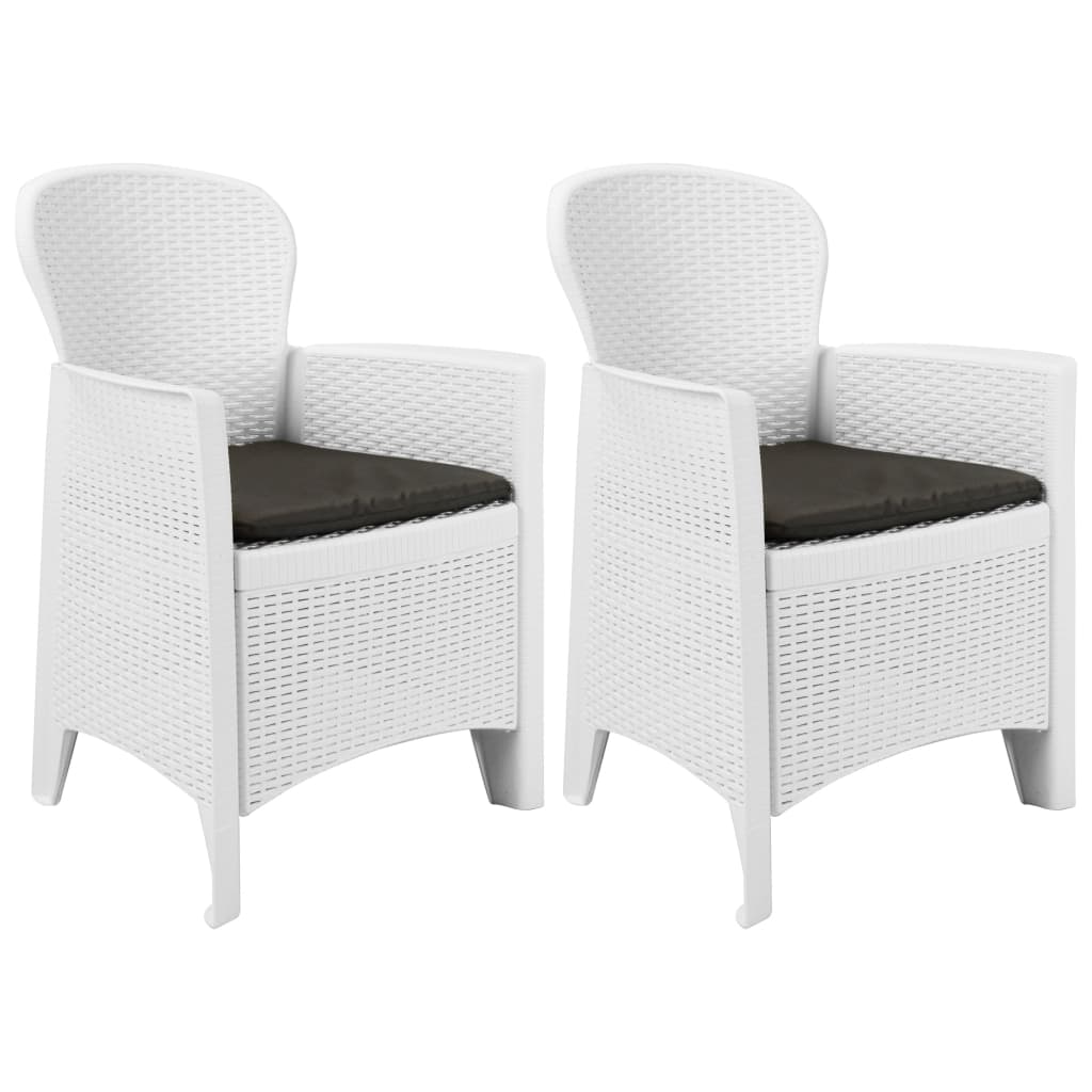 Cadeiras jardim c/ almofadão 2 pcs plástico branco aspeto vime