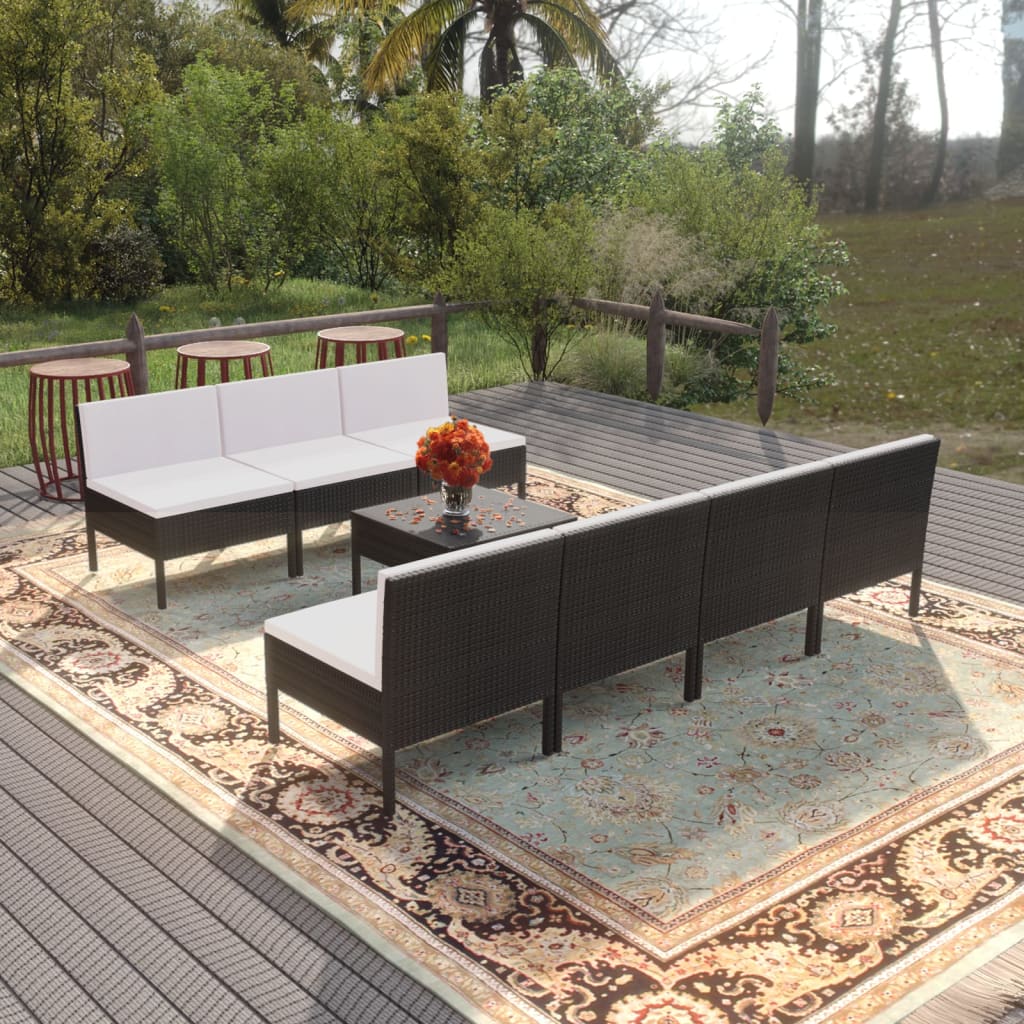 8 Pcs conjunto lounge de jardim c/ almofadões vime PE preto
