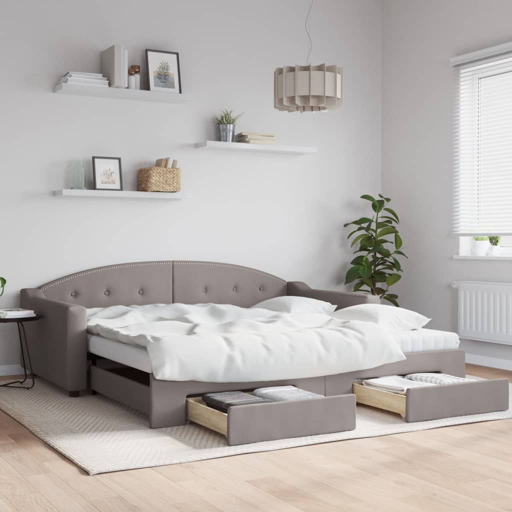 Sofá-cama c/ gavetão/gavetas 100x200cm tecido cinza-acastanhado