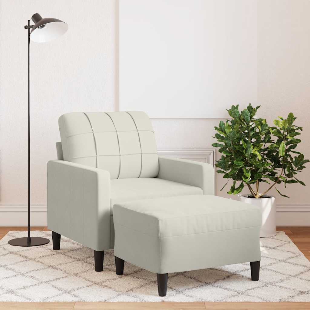 Poltrona com apoio de pés 60 cm veludo cor creme