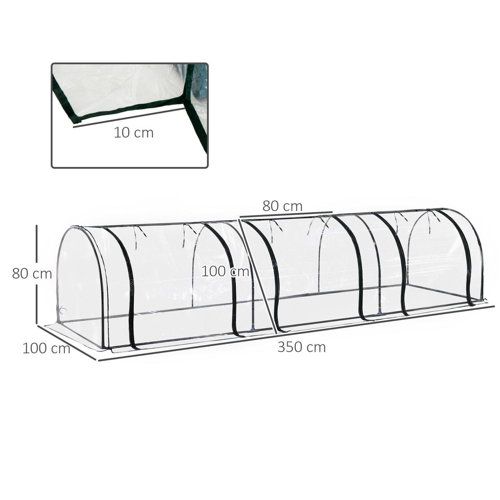 Estufa para jardim estufa pequena para cultivo de plantas com 3 janelas 350x100x80 cm transparente e verde