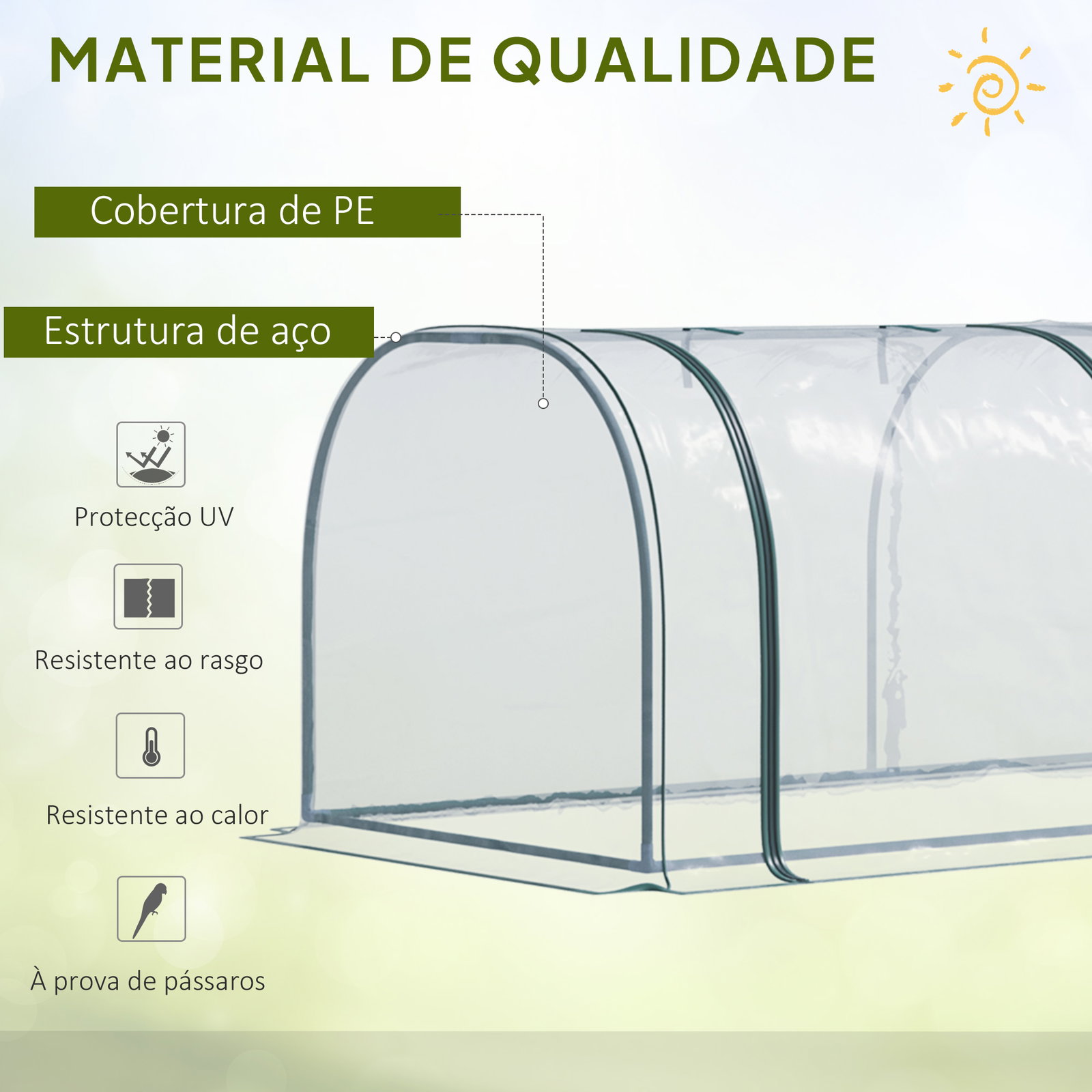 Estufa para jardim estufa pequena para cultivo de plantas com 3 janelas 350x100x80 cm transparente e verde