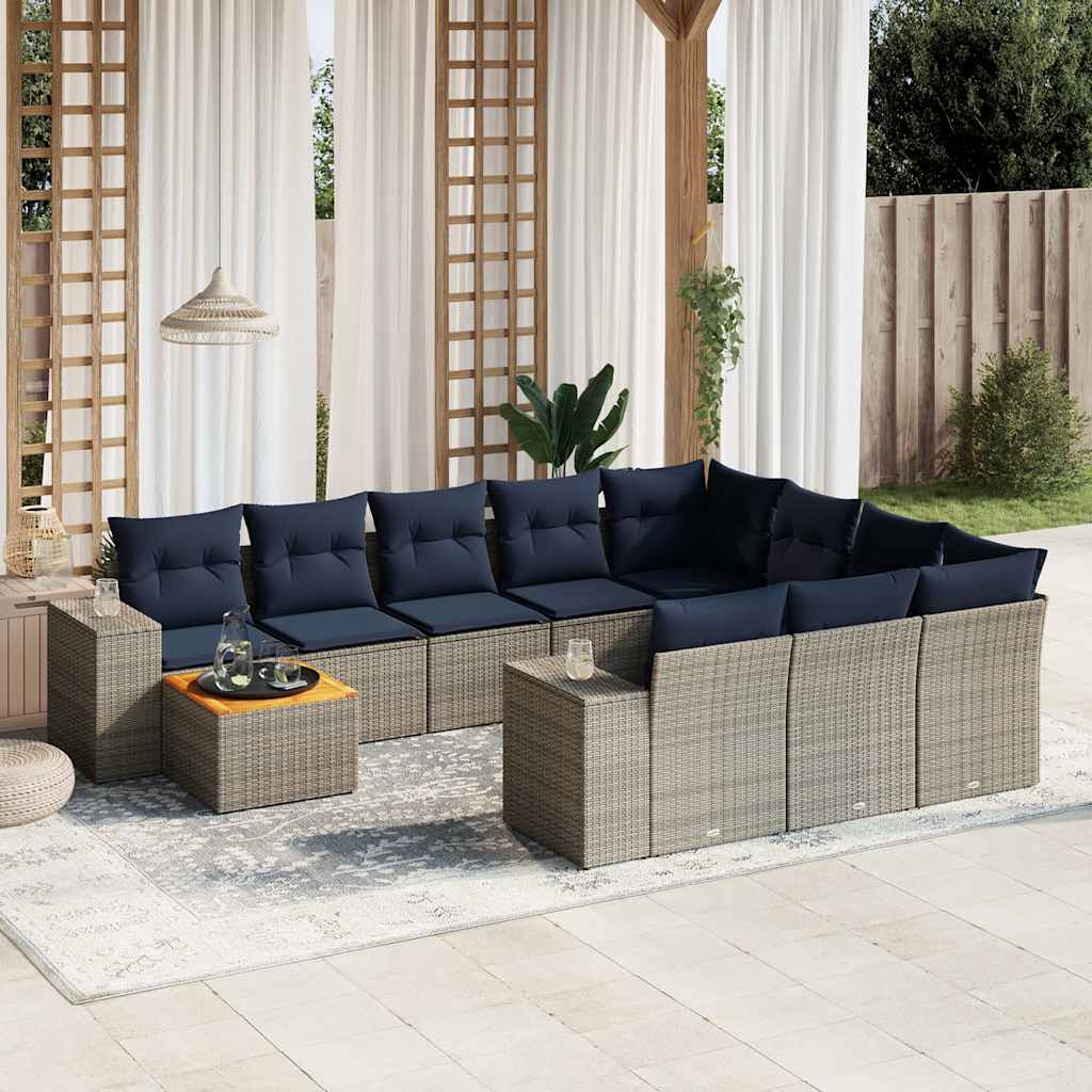 Conjunto de sofá de jardim com 11 peças e almofadas em rattan sintético cinza