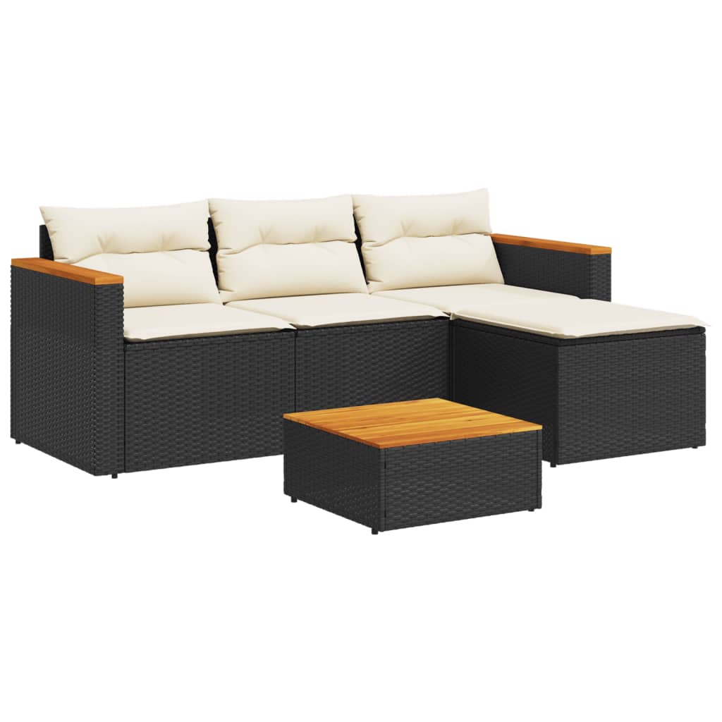 5 Pcs conjunto sofás de jardim com almofadões acácia e vime PE