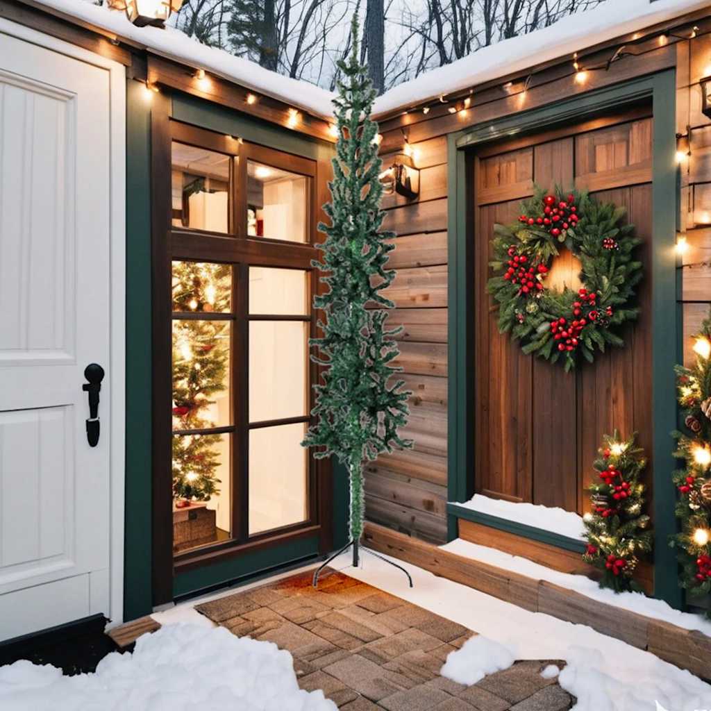 Meia árvore de natal fina com suporte 240 cm verde