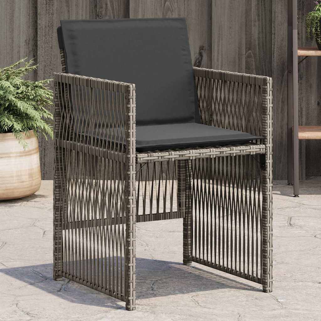 Cadeiras de jardim com almofadões 4 pcs vime PE cinzento