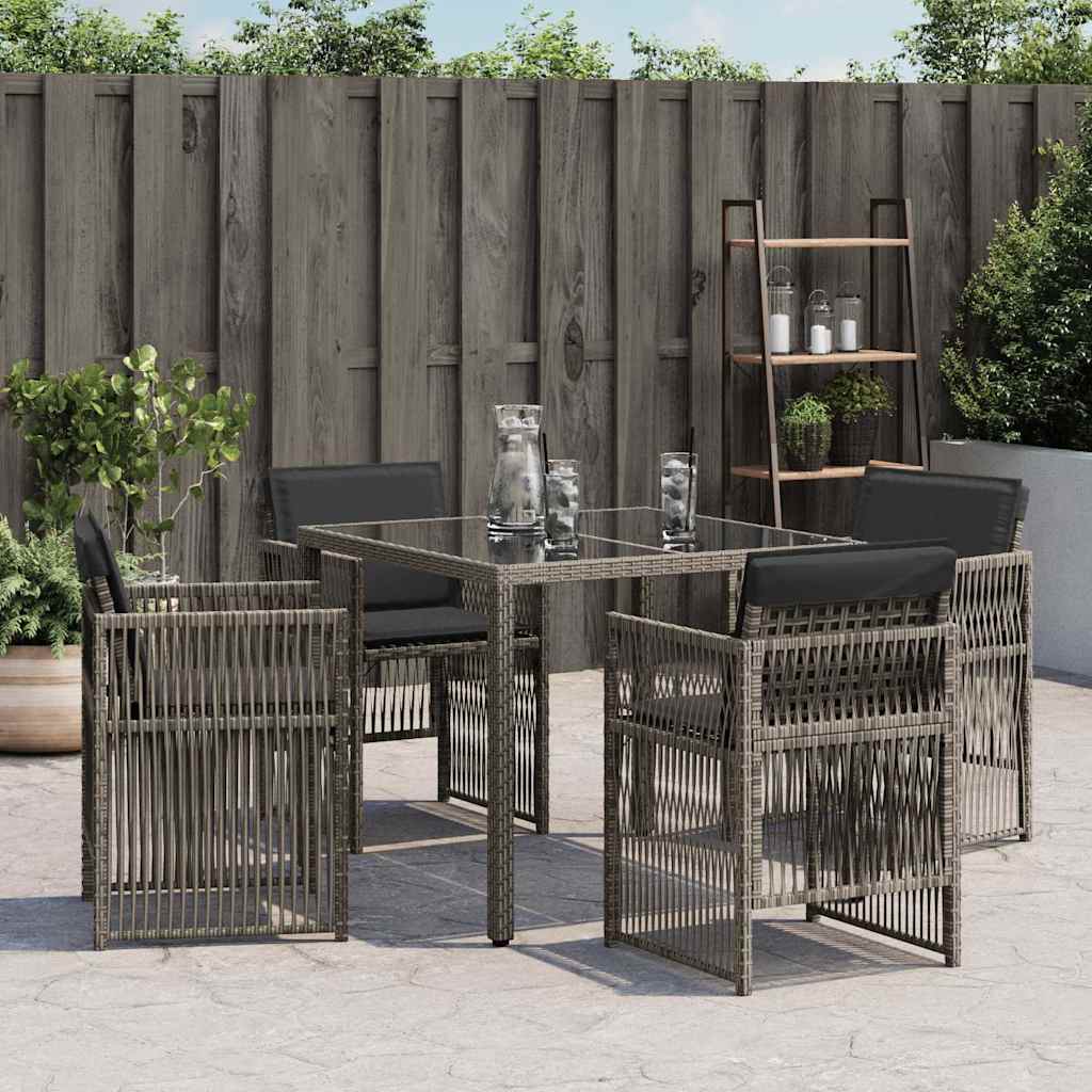 Cadeiras de jardim com almofadões 4 pcs vime PE cinzento