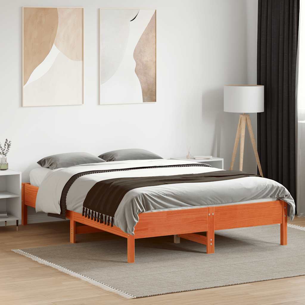 Cama sem colchão 140x190 cm pinho maciço castanho-mel