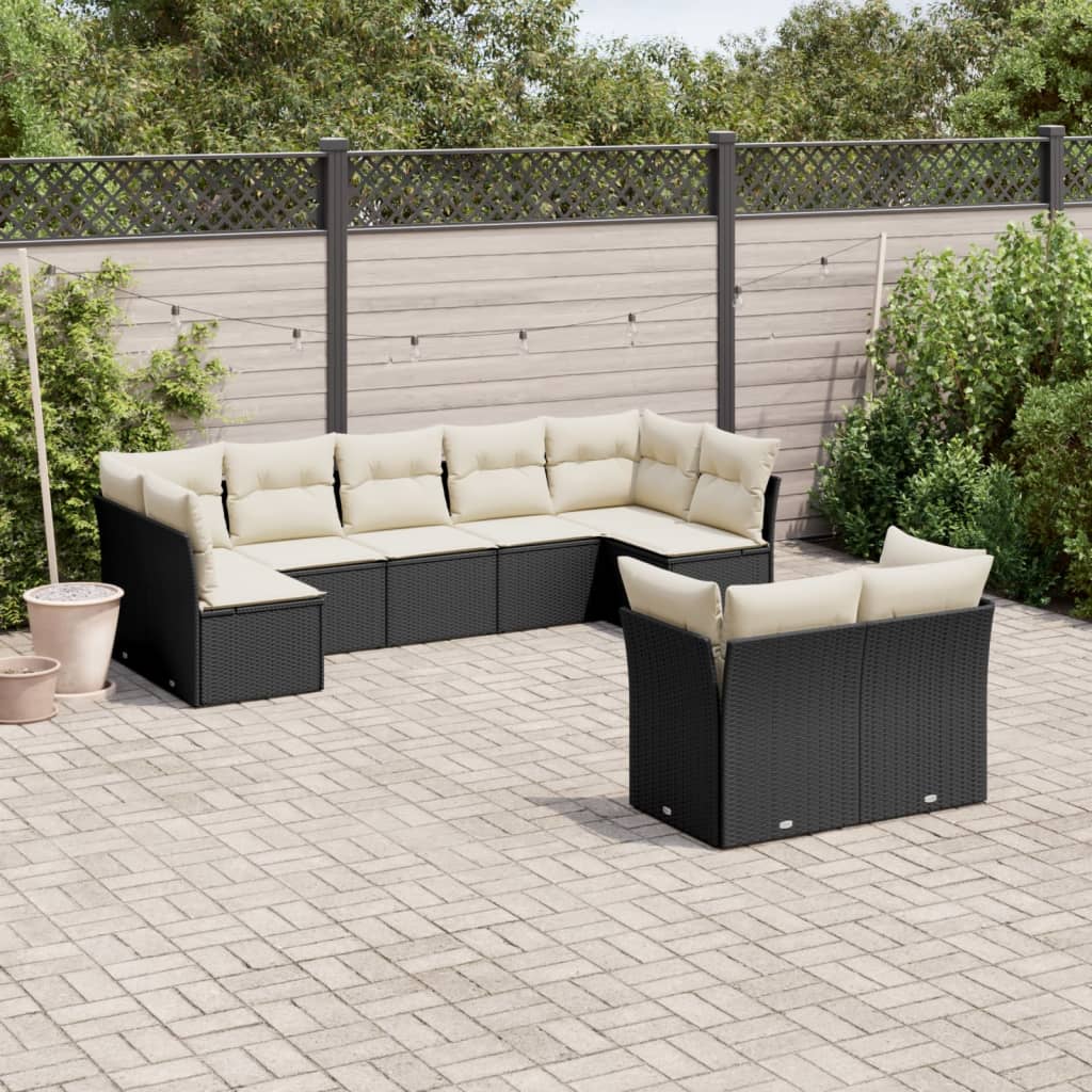 9 Pcs conjunto de sofás p/ jardim c/ almofadões vime PE preto