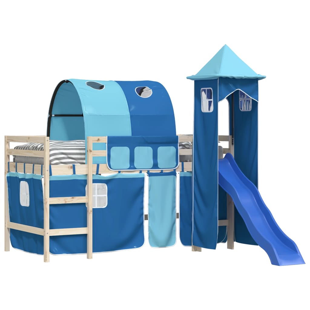 Cortinas para cama elevada com túnel e torre azul