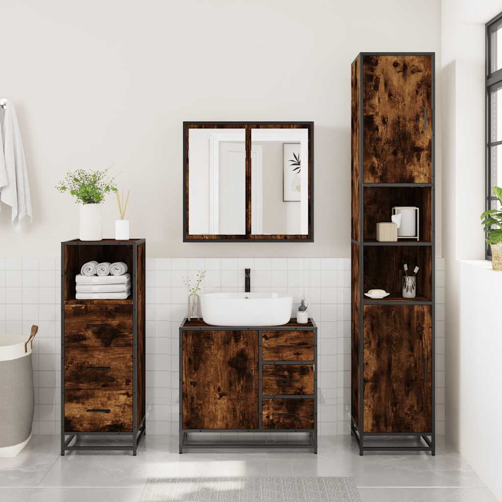 3 Pcs conjunto de móveis wc madeira processada carvalho fumado