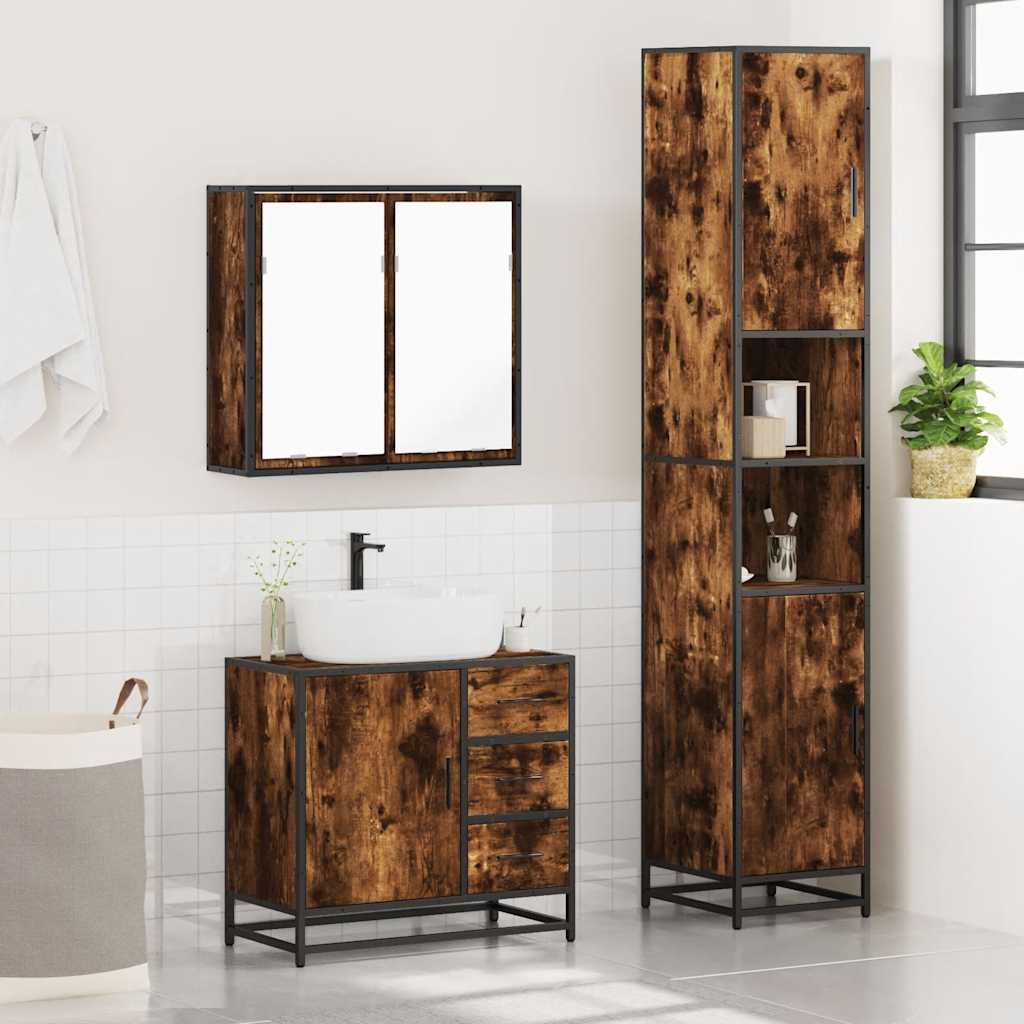 3 Pcs conjunto de móveis wc madeira processada carvalho fumado