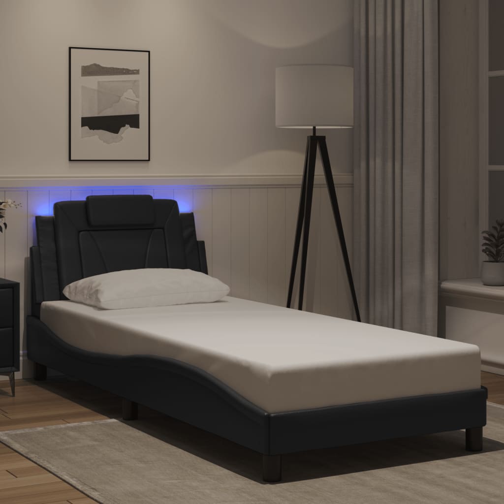 Estrutura de cama viana com LED sem colchão 90x200 cm preto