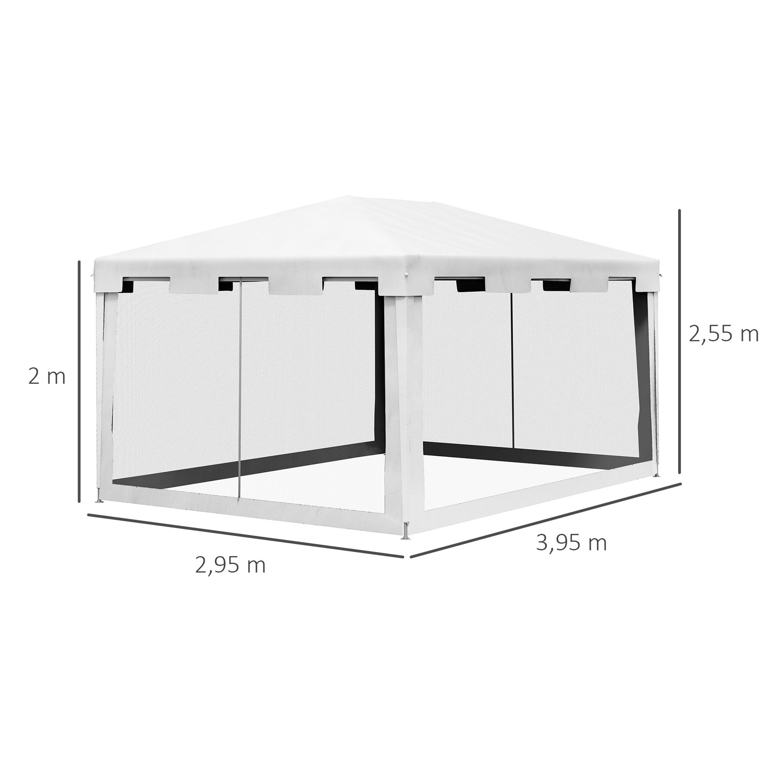 Tenda de jardim 4x3 m tenda desmontável com 4 mosqueteiras laterais 2 portas e 8 orifícios de drenagem branco