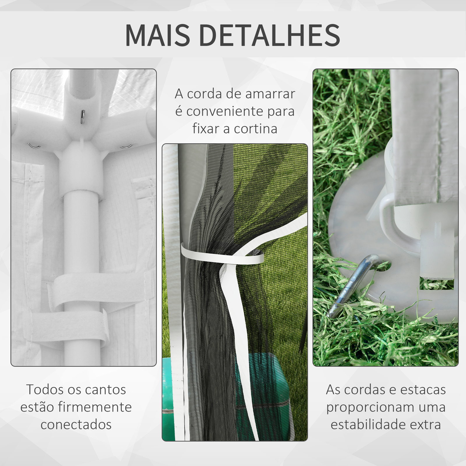 Tenda de jardim 4x3 m tenda desmontável com 4 mosqueteiras laterais 2 portas e 8 orifícios de drenagem branco