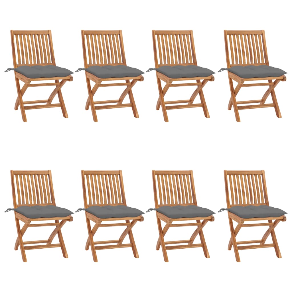 Cadeiras de jardim dobráveis c/ almofadões 8 pcs teca maciça