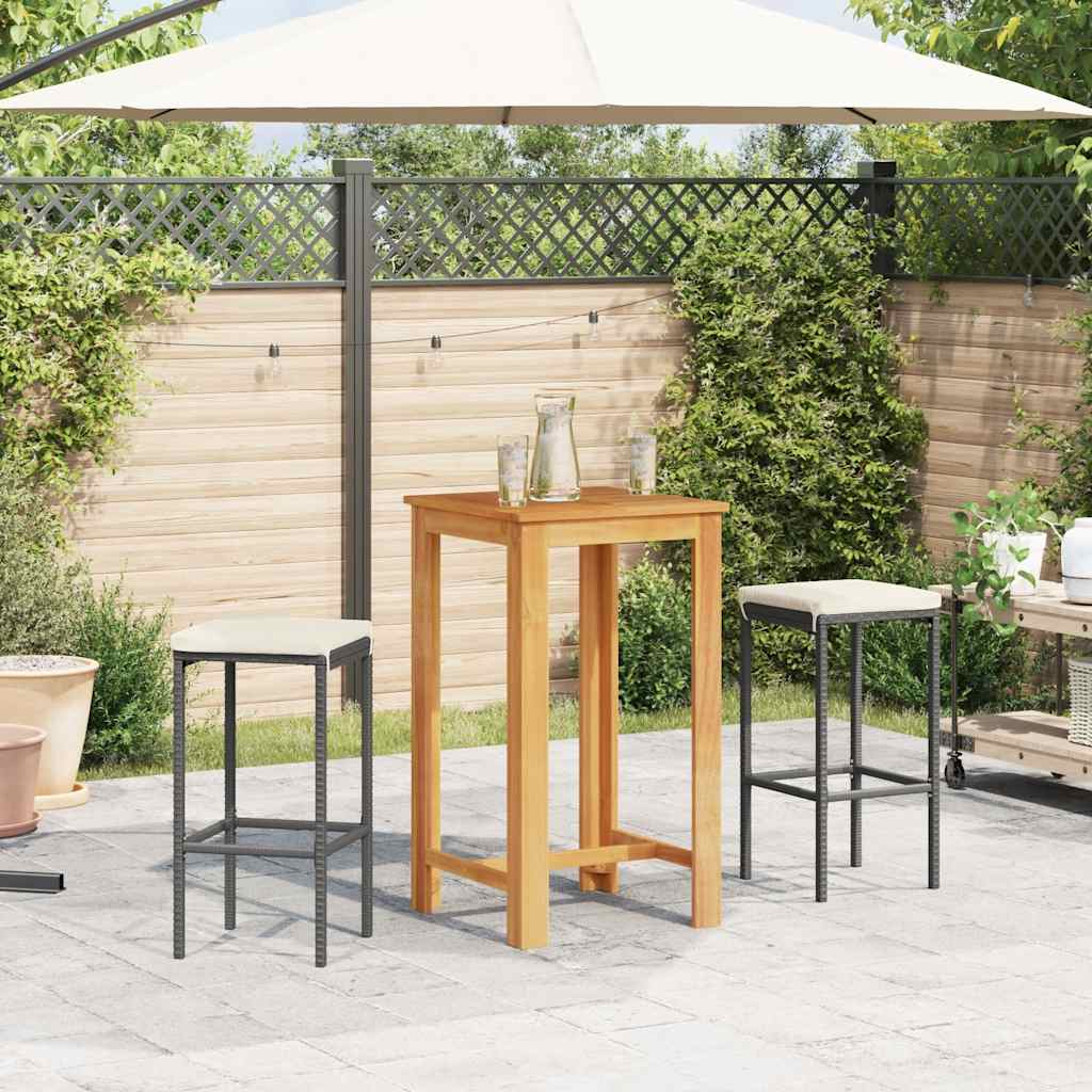 3 Pcs conjunto de bar para jardim acácia maciça/vime PE preto