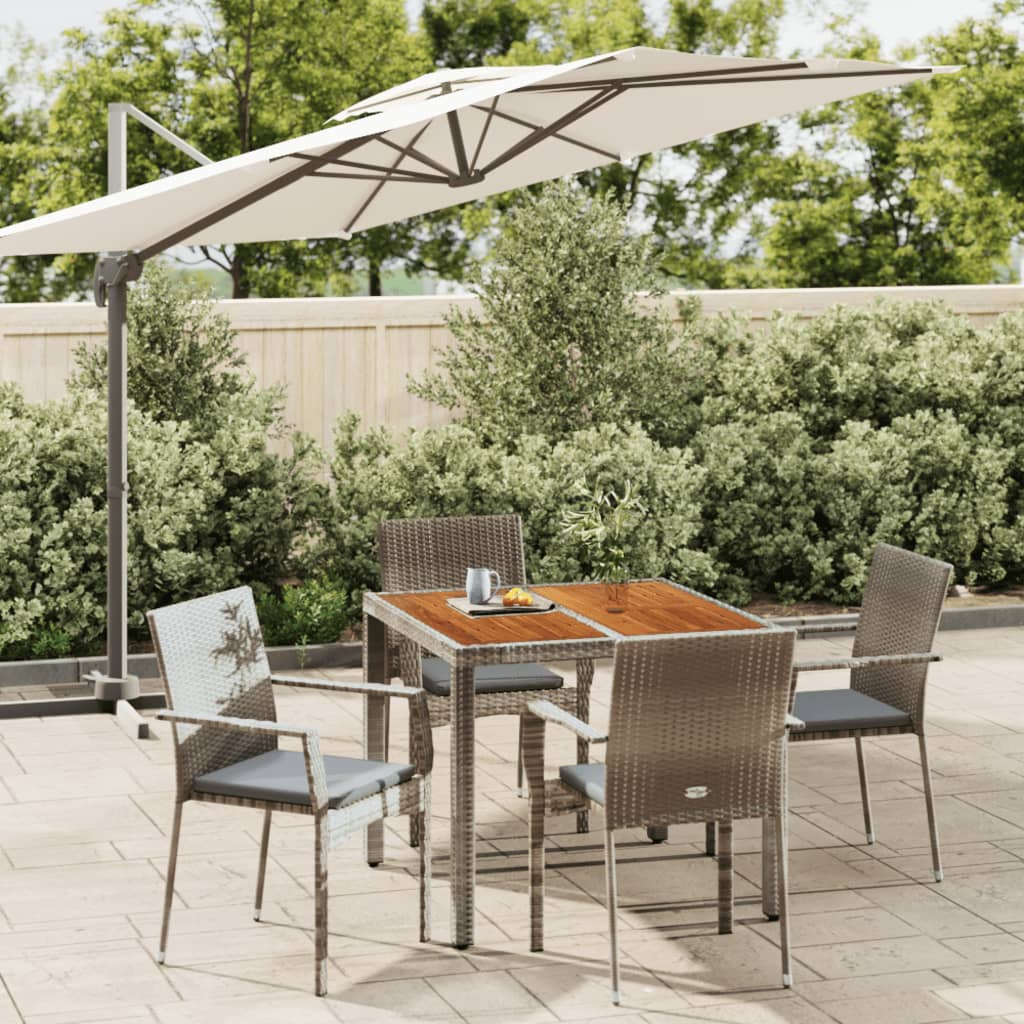 5 Pcs conjunto de jantar p/ jardim c/ almofadões vime PE cinza