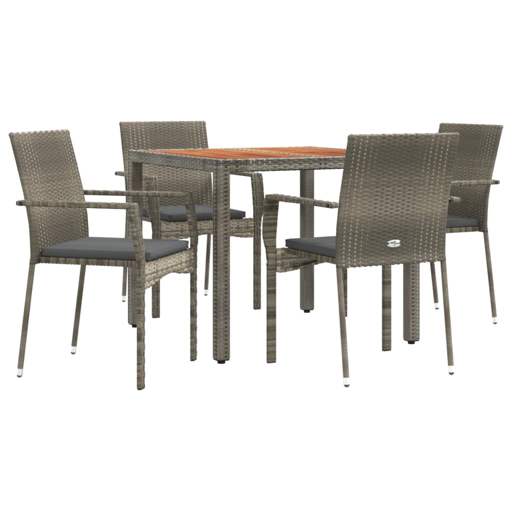 5 Pcs conjunto de jantar p/ jardim c/ almofadões vime PE cinza