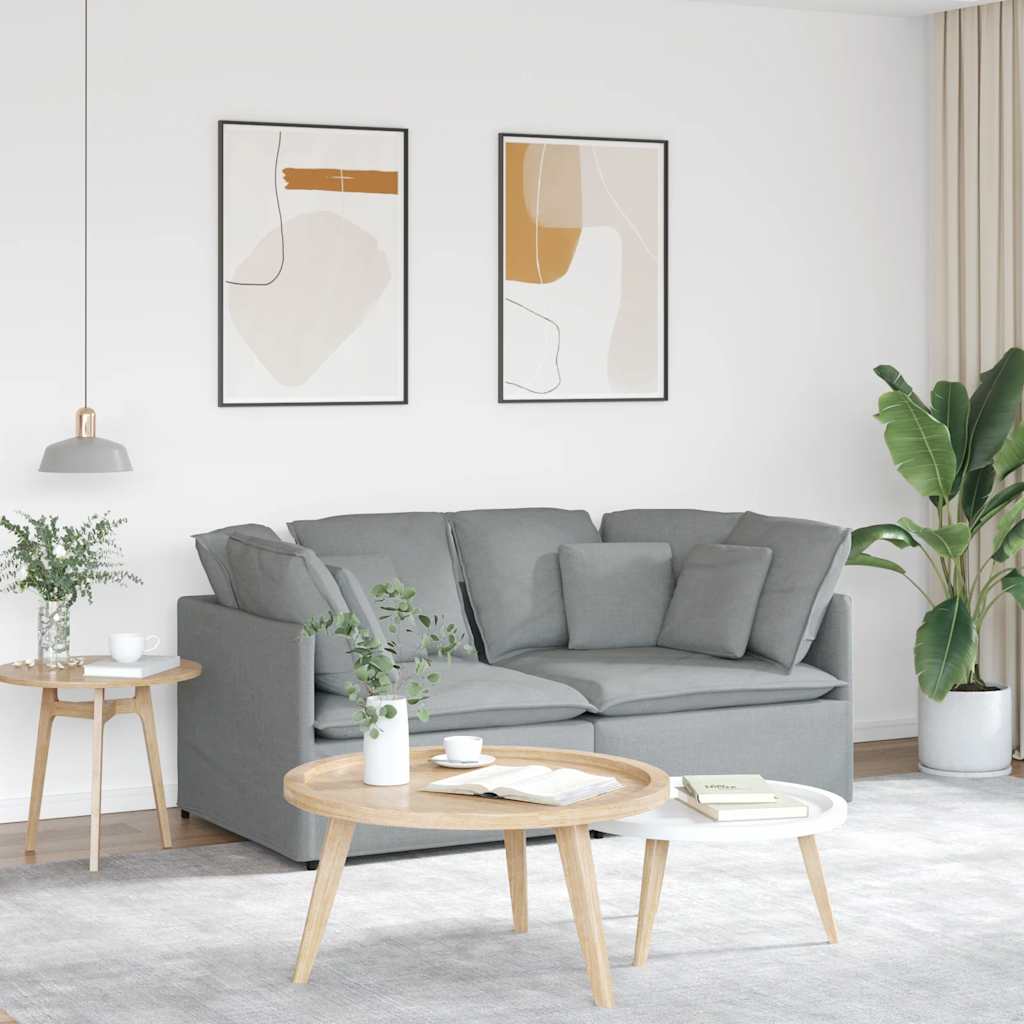 Sofá modular com almofadas tecido cinzento-claro