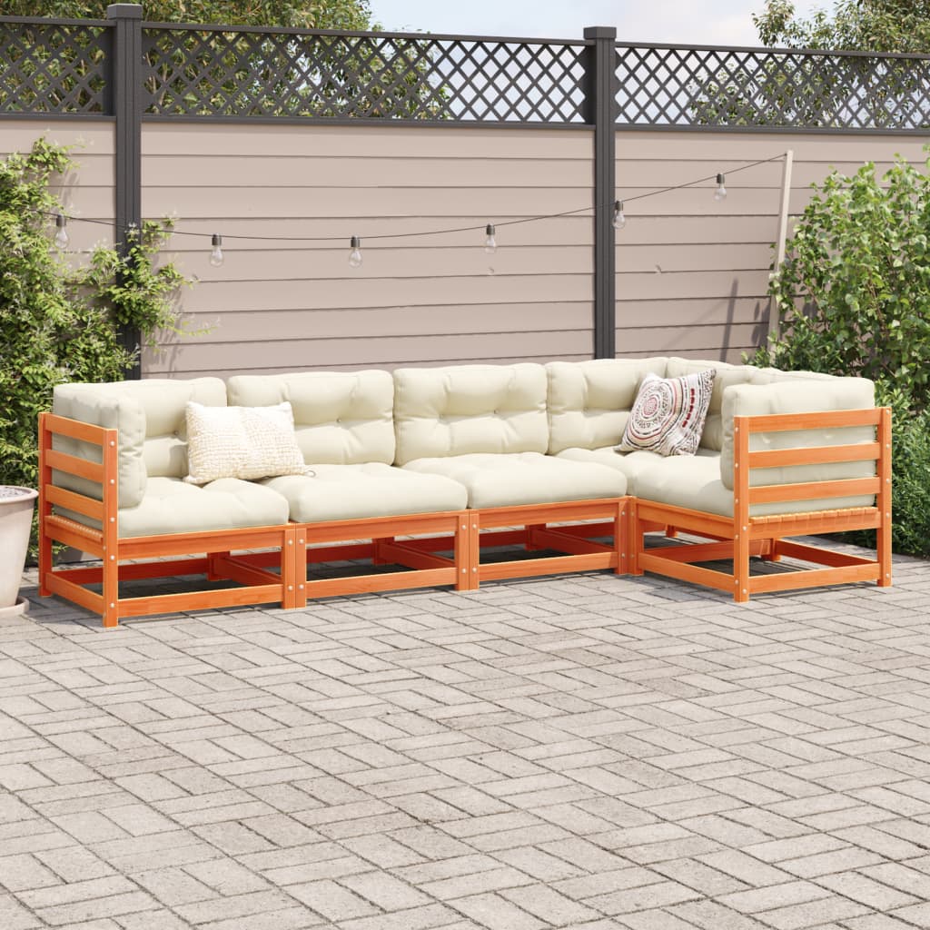 5Pcs conj. sofás jardim + almofadões pinho maciço castanho-mel