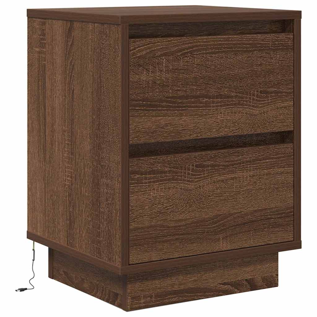 Mesa de cabeceira com luzes LED 38x34x50 cm carvalho castanho