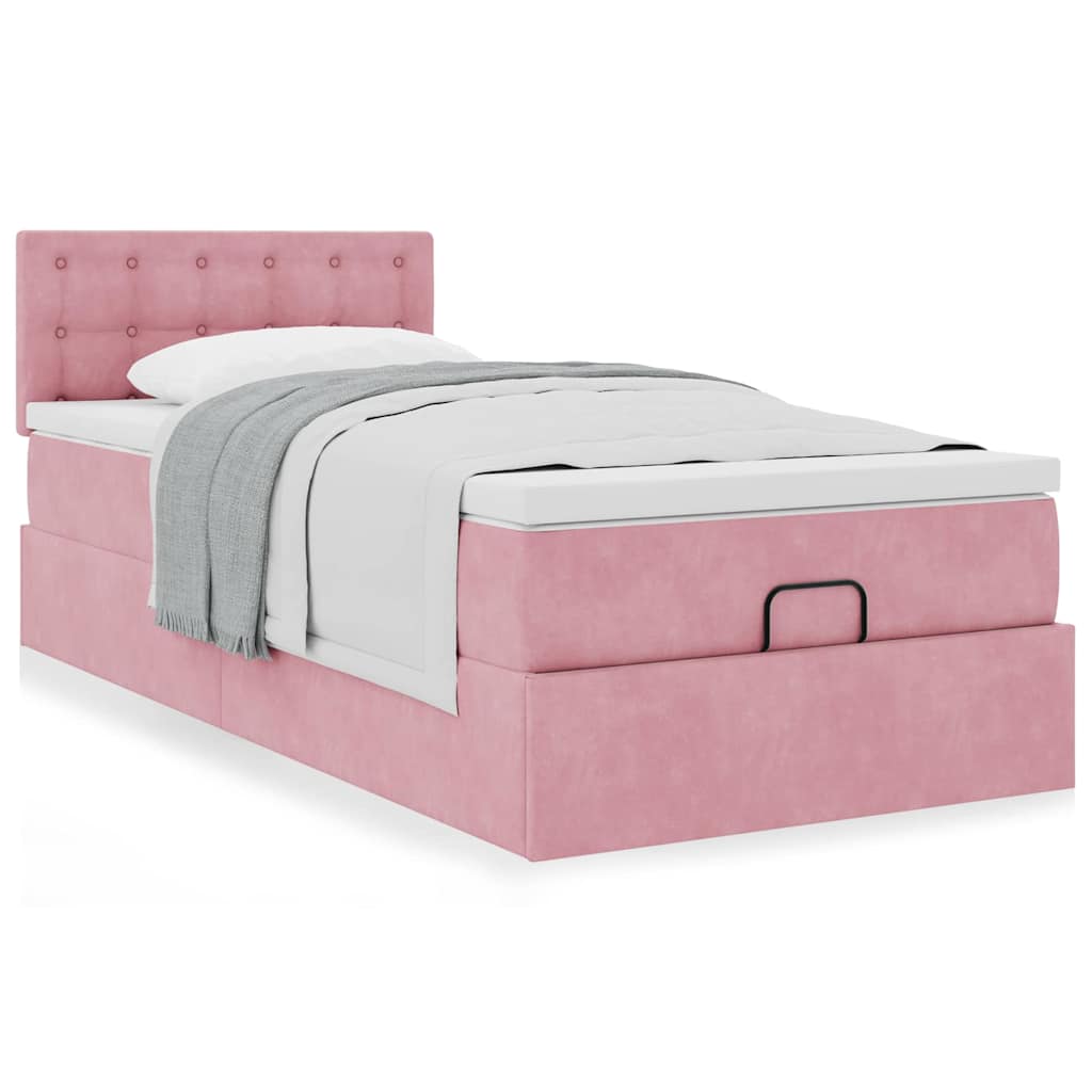 Moldura de cama otomana com colchão rosa 100x200cm veludo