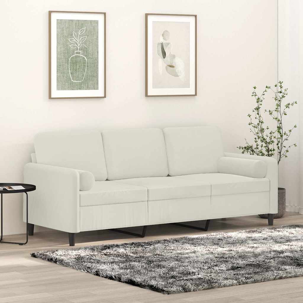 Sofá 3 lugares c/ almofadas decorativas 180 cm veludo creme