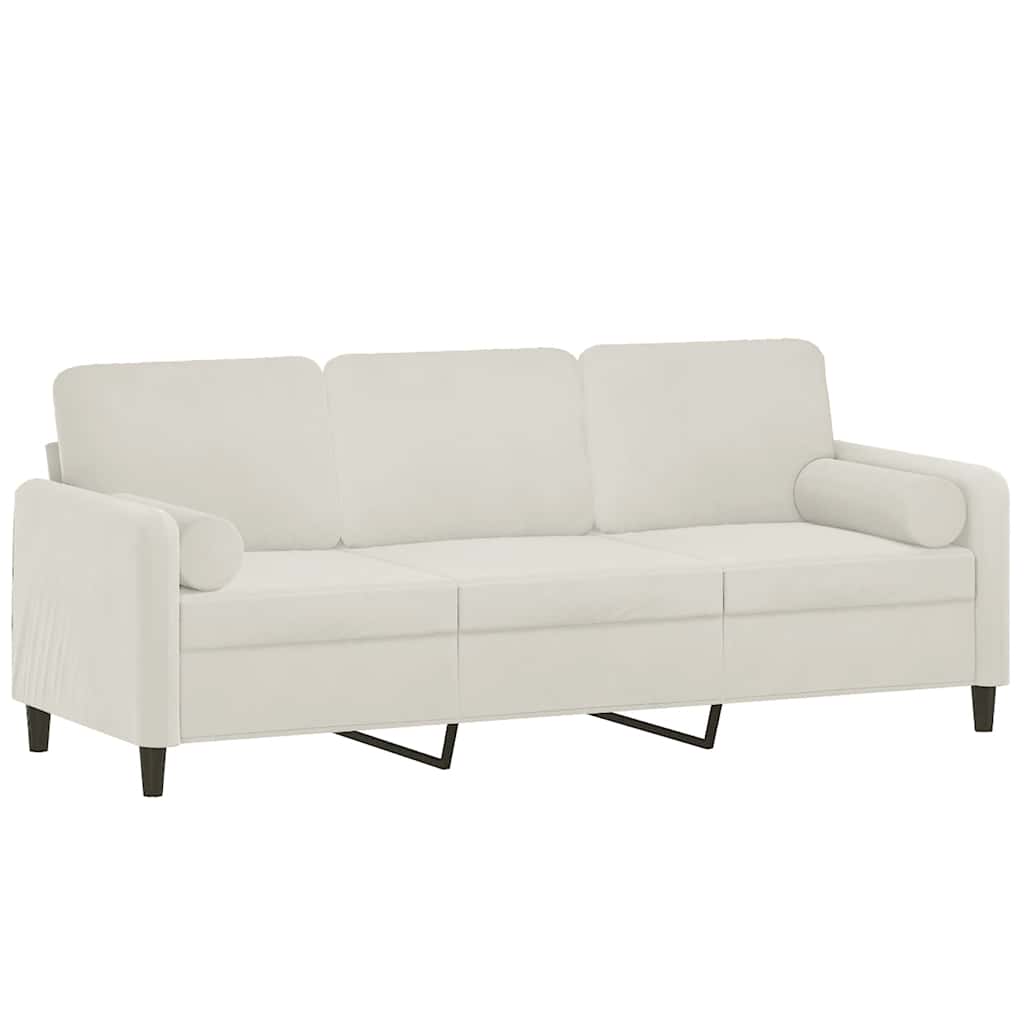 Sofá 3 lugares c/ almofadas decorativas 180 cm veludo creme